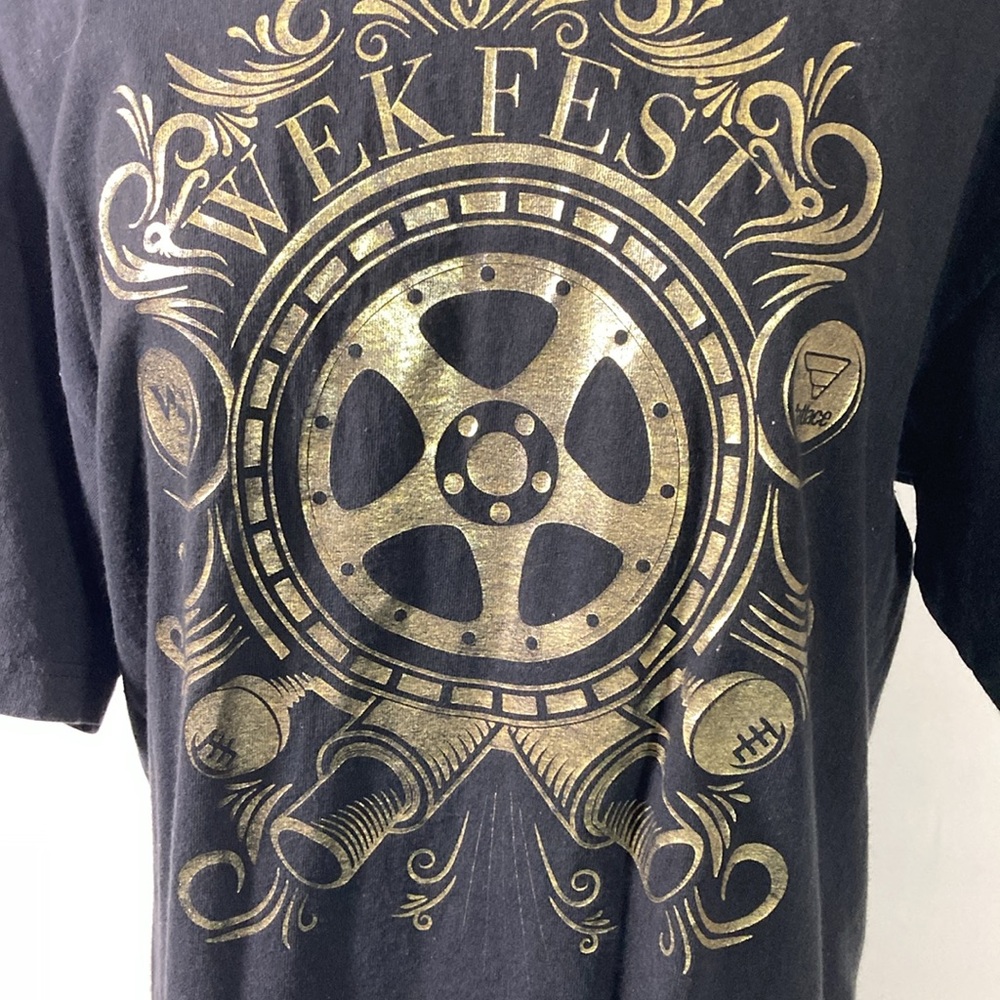Wek Fest Tee Shirt Women Size Large Black Short Sleeve  Front Goldtone Print